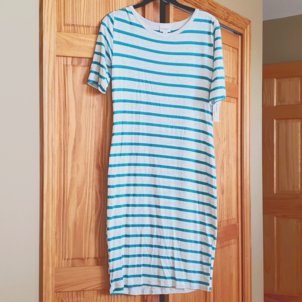 NWT Lularoe Julia Teal stripe dress, M